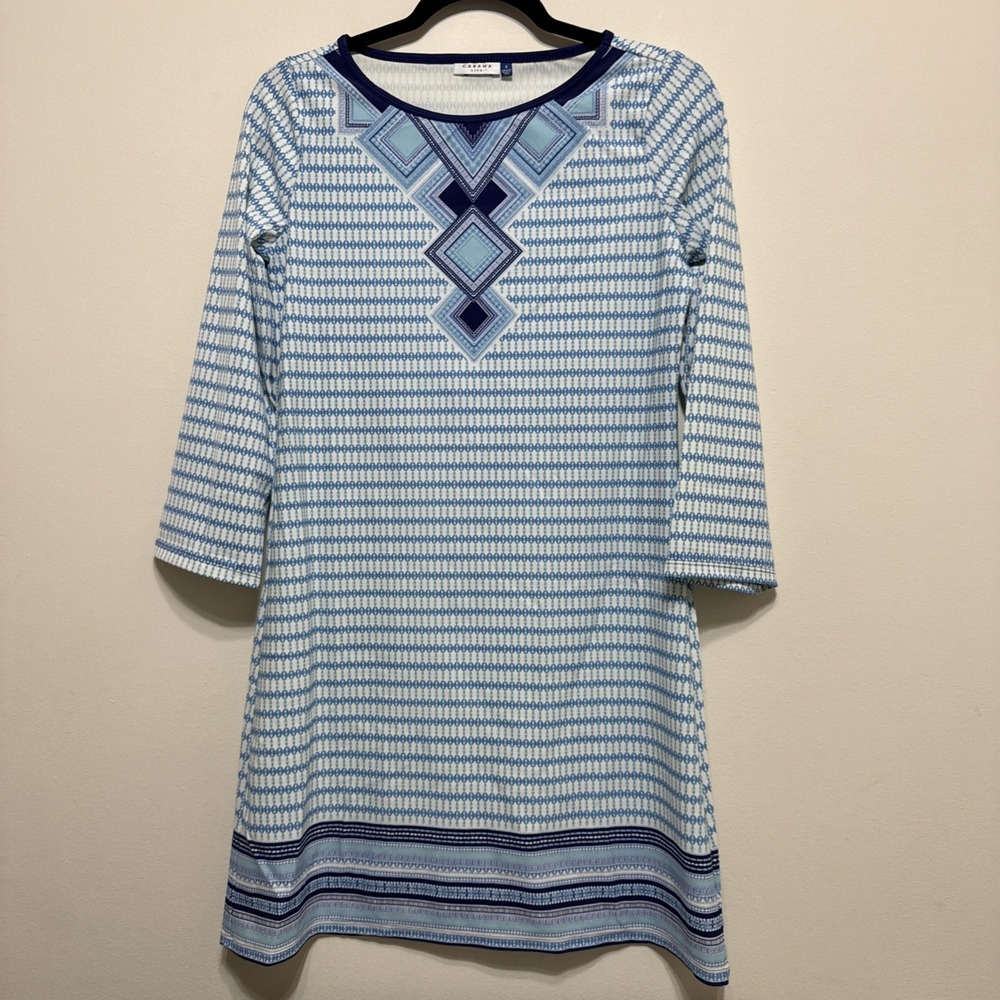 Cabana Life Dress Small UPF 50+ Blue 3/4 Sleeve Shift Stretch Beach Resort EUC